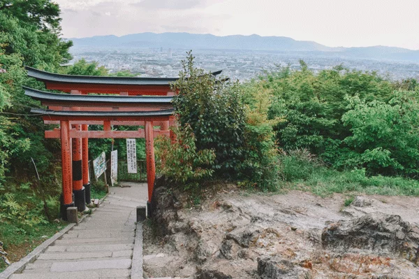 Toriis en un camino a un santuario sintoísta en Japón